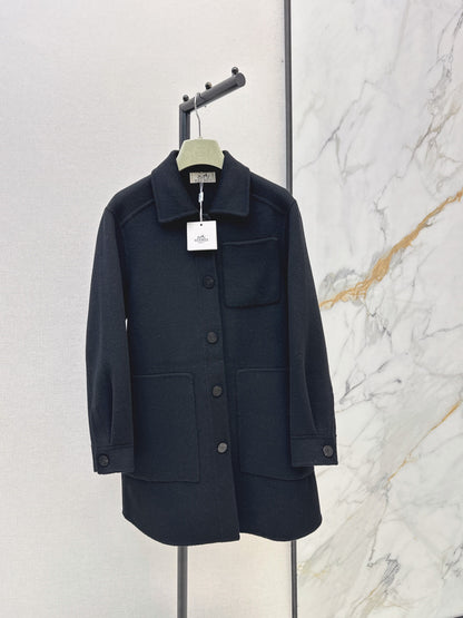 Hermes/26 Fall/Winter Latest Mid-Length Shirt-Style Double-Faced Wool Coat
