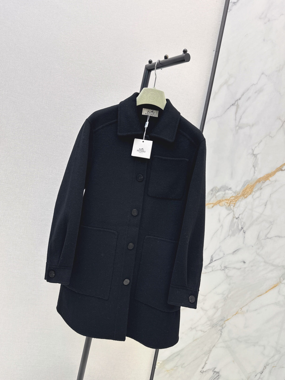 Hermes/26 Fall/Winter Latest Mid-Length Shirt-Style Double-Faced Wool Coat