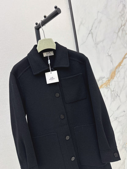 Hermes/26 Fall/Winter Latest Mid-Length Shirt-Style Double-Faced Wool Coat