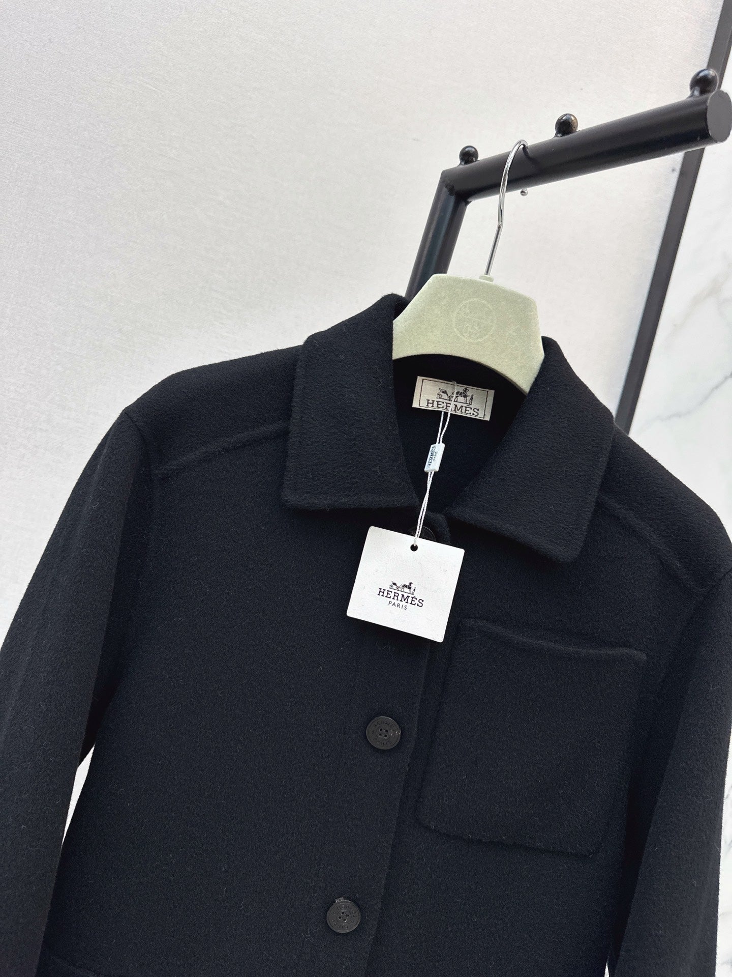 Hermes/26 Fall/Winter Latest Mid-Length Shirt-Style Double-Faced Wool Coat