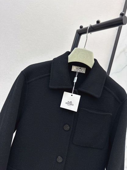 Hermes/26 Fall/Winter Latest Mid-Length Shirt-Style Double-Faced Wool Coat
