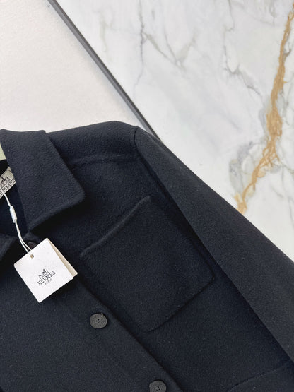 Hermes/26 Fall/Winter Latest Mid-Length Shirt-Style Double-Faced Wool Coat