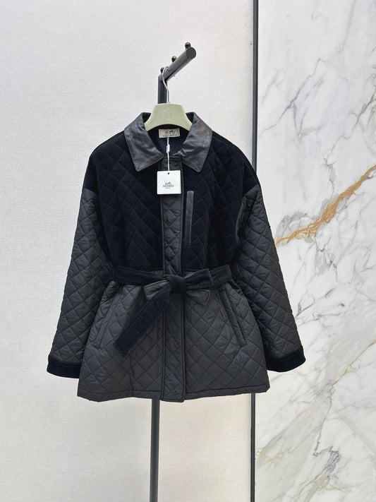 Hermès / 26 Fall-Winter Latest Patchwork Design Mid-Length Cotton Coat