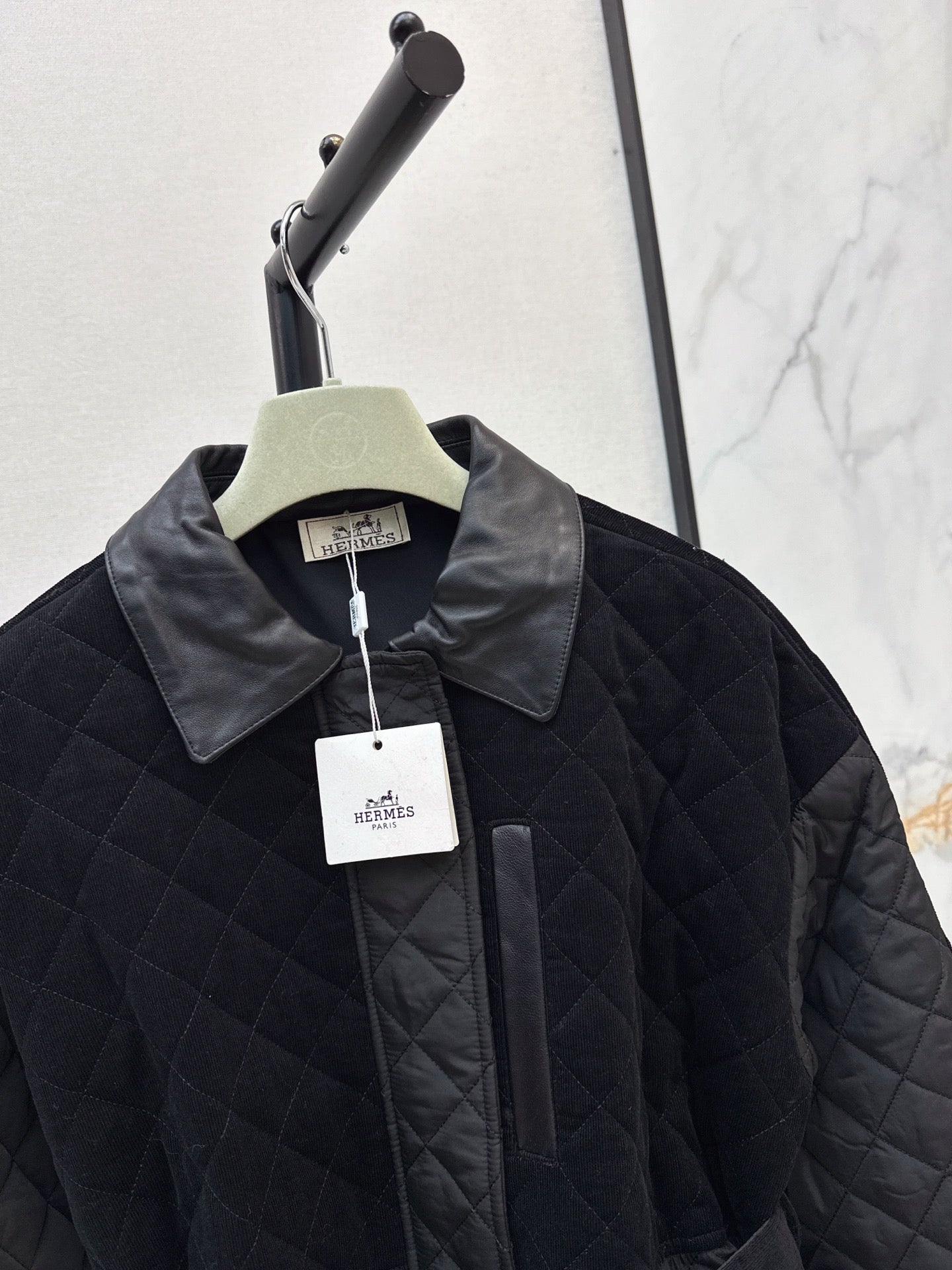 Hermès / 26 Fall-Winter Latest Patchwork Design Mid-Length Cotton Coat