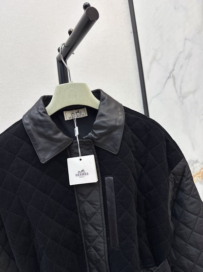 Hermès / 26 Fall-Winter Latest Patchwork Design Mid-Length Cotton Coat