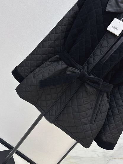 Hermès / 26 Fall-Winter Latest Patchwork Design Mid-Length Cotton Coat