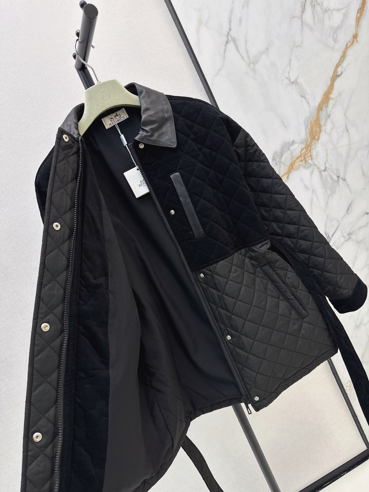 Hermès / 26 Fall-Winter Latest Patchwork Design Mid-Length Cotton Coat