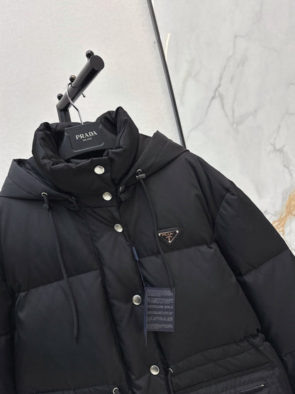 Prada/26 Hooded Waist-Cinching Down Jacket