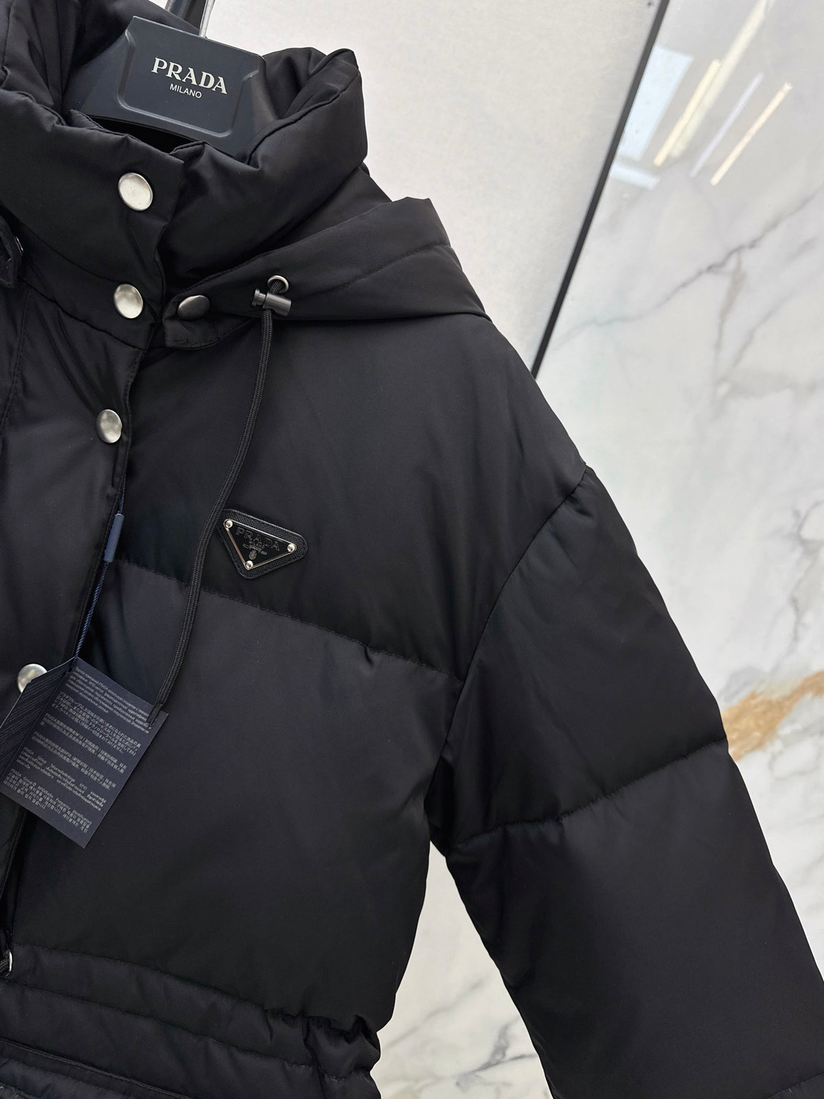 Prada/26 Hooded Waist-Cinching Down Jacket