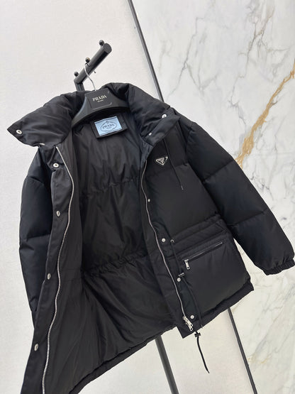 Prada/26 Hooded Waist-Cinching Down Jacket