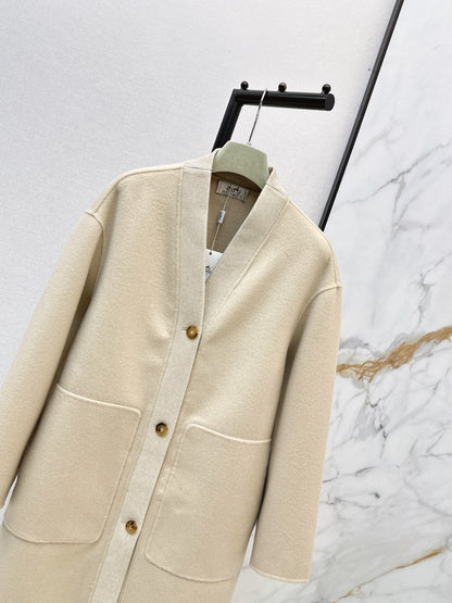 26 Fall/Winter Latest Minimalist V-Neck Double-Faced Wool Coat