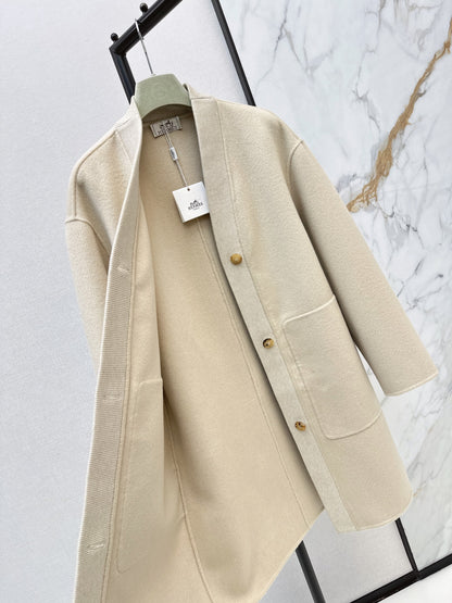 26 Fall/Winter Latest Minimalist V-Neck Double-Faced Wool Coat