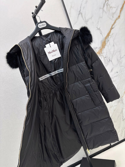 26 Fall/Winter Latest Hooded Mid-Length Down Jacket with Fur Collar