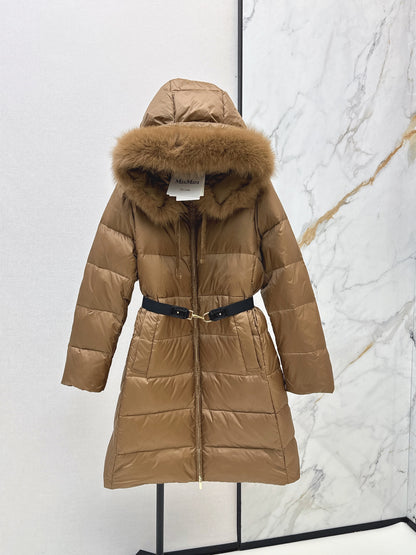 26 Fall/Winter Latest Hooded Mid-Length Down Jacket with Fur Collar