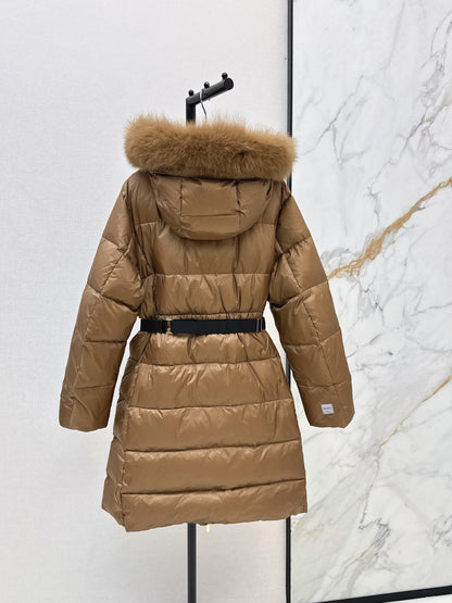 26 Fall/Winter Latest Hooded Mid-Length Down Jacket with Fur Collar