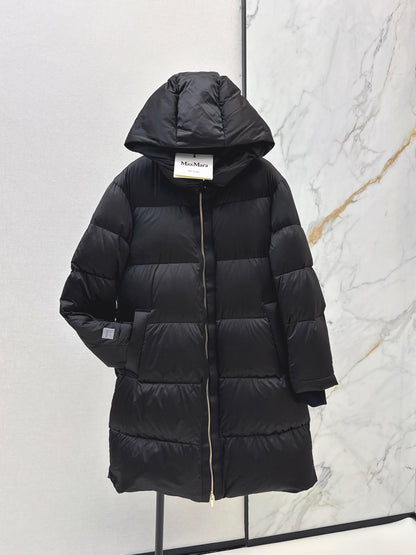 26 Fall/Winter New Simple Sleeve Badge Hooded Long Down Jacket