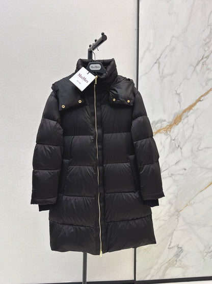 26 Fall/Winter New Simple Sleeve Badge Hooded Long Down Jacket