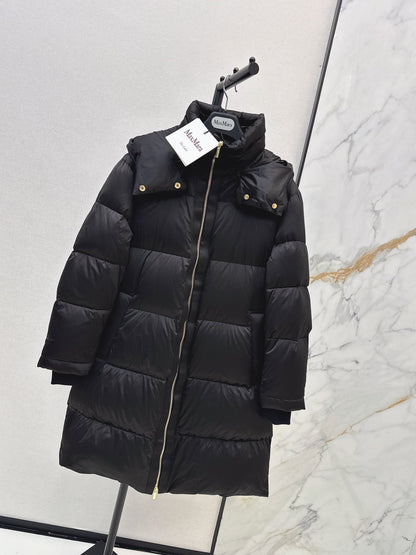 26 Fall/Winter New Simple Sleeve Badge Hooded Long Down Jacket