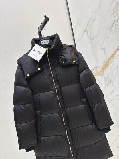 26 Fall/Winter New Simple Sleeve Badge Hooded Long Down Jacket