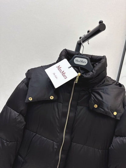 26 Fall/Winter New Simple Sleeve Badge Hooded Long Down Jacket