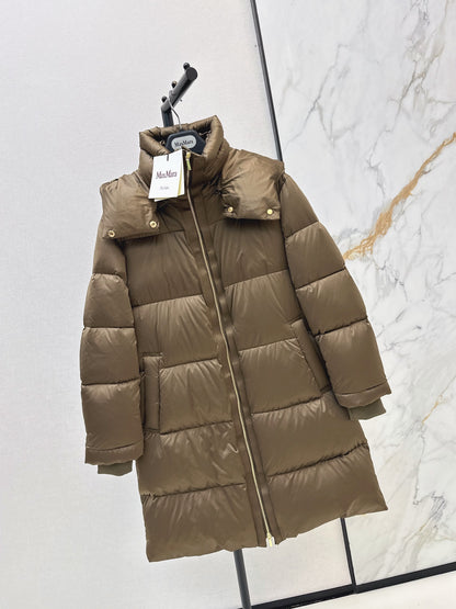 26 Fall/Winter New Simple Sleeve Badge Hooded Long Down Jacket