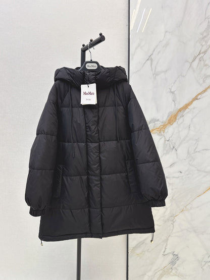 26 Fall/Winter Latest Simple Sleeve Patch Hooded Mid-Length Down Jacket