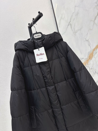 26 Fall/Winter Latest Simple Sleeve Patch Hooded Mid-Length Down Jacket