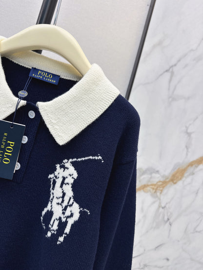 26 Autumn/Winter Latest Polo Color-Block Collared Knit Sweater