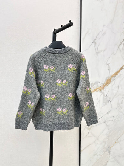 26 Fall/Winter Latest Floral Jacquard Wool Cardigan