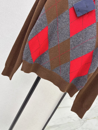 26 Fall/Winter New Quilted Pattern Collared Polo Knit Sweater