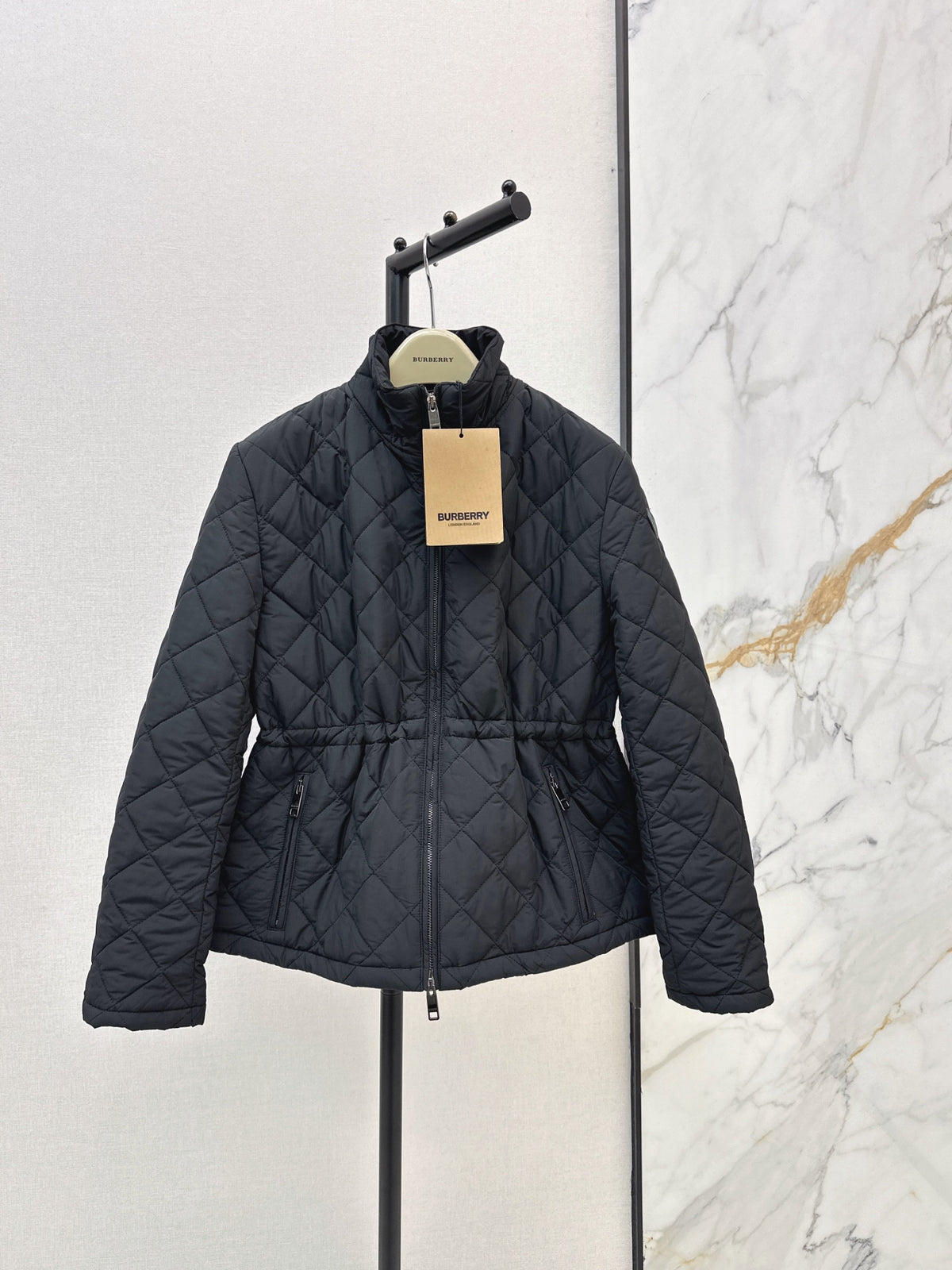 26 Fall/Winter Latest Diamond Quilted Stand Collar Drawstring Cotton Jacket