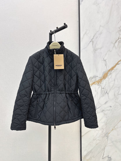 26 Fall/Winter Latest Diamond Quilted Stand Collar Drawstring Cotton Jacket