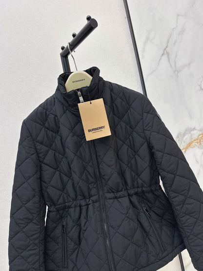 26 Fall/Winter Latest Diamond Quilted Stand Collar Drawstring Cotton Jacket