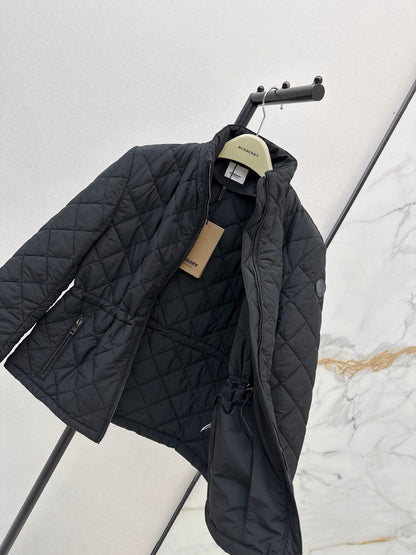 26 Fall/Winter Latest Diamond Quilted Stand Collar Drawstring Cotton Jacket