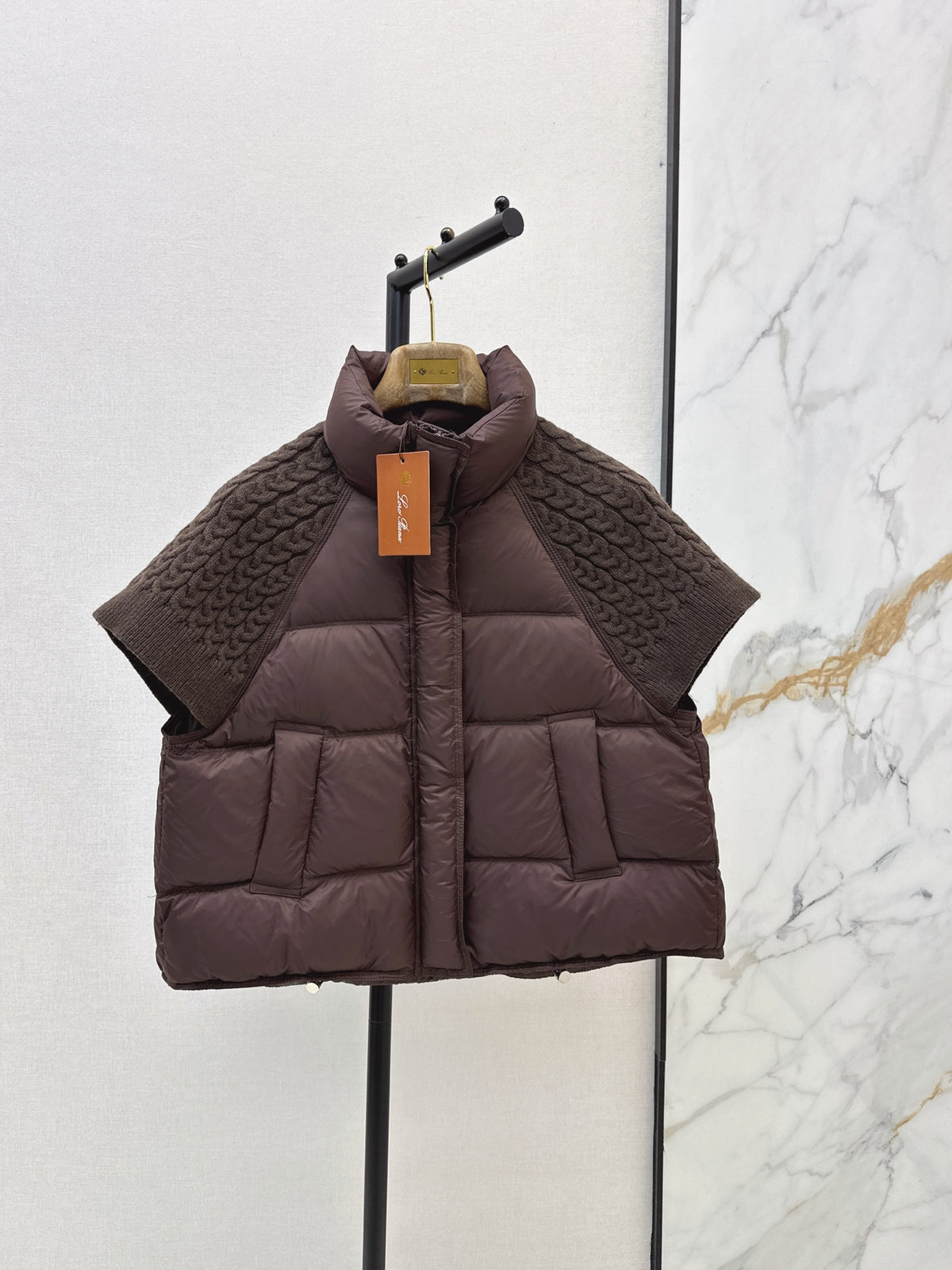 26 Fall/Winter New Wool Knit Patchwork Short-Sleeve Down Jacket
