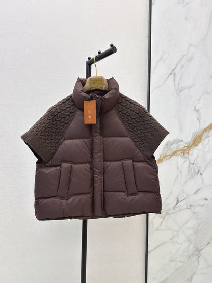 26 Fall/Winter New Wool Knit Patchwork Short-Sleeve Down Jacket