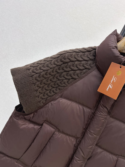 26 Fall/Winter New Wool Knit Patchwork Short-Sleeve Down Jacket