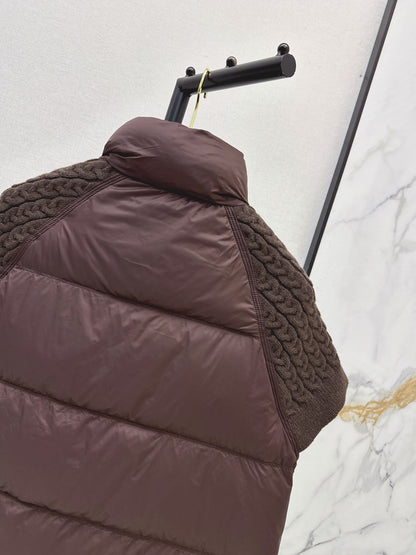 26 Fall/Winter New Wool Knit Patchwork Short-Sleeve Down Jacket