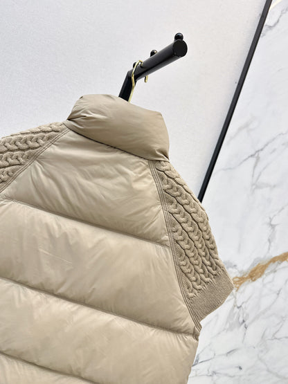 26 Fall/Winter New Wool Knit Patchwork Short-Sleeve Down Jacket