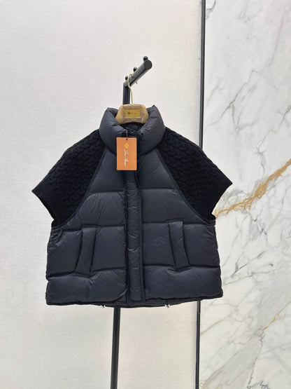 26 Fall/Winter New Wool Knit Patchwork Short-Sleeve Down Jacket