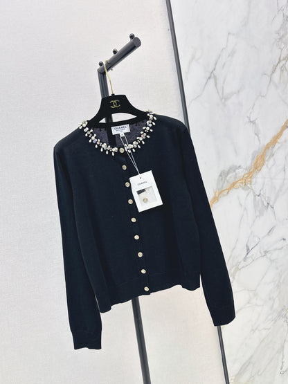 26 Fall/Winter Latest Handcrafted Heavy Embellished Rhinestone Pearl Knit Cardigan