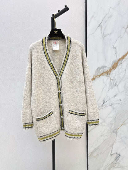 26 Fall/Winter Latest Colorblock Stripe Trim Knit Cardigan