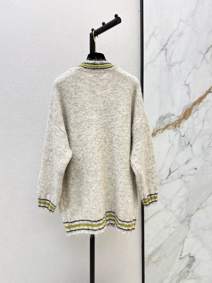 26 Fall/Winter Latest Colorblock Stripe Trim Knit Cardigan