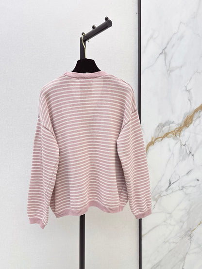 26 Fall/Winter Latest Pink Striped V-Neck Knit Cardigan