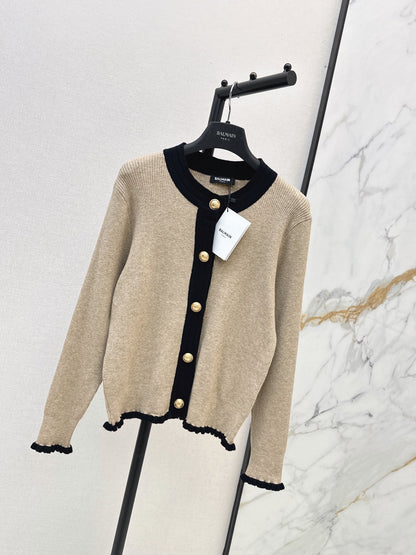 26 Early Autumn Latest Color-Block Trim Crew Neck Knit Cardigan