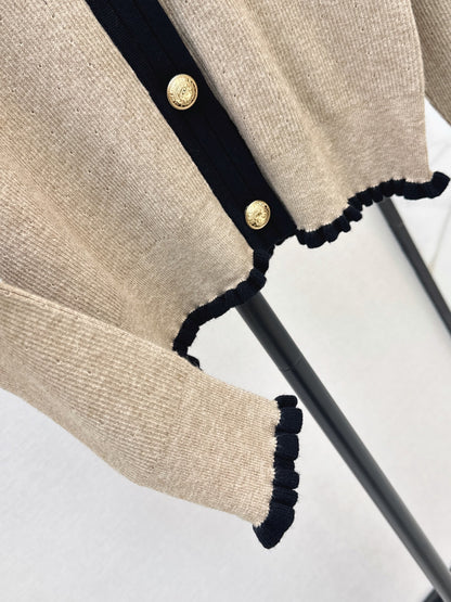 26 Early Autumn Latest Color-Block Trim Crew Neck Knit Cardigan