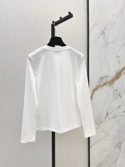 26 Fall/Winter New Pure Cotton Long-Sleeve White T-Shirt