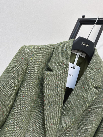 26 Fall/Winter Latest High-End Glittery Green Tweed Lapel Blazer