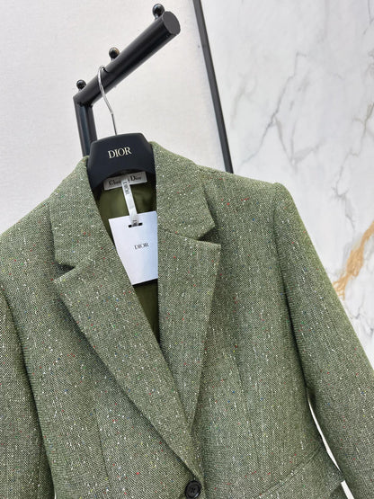 26 Fall/Winter Latest High-End Glittery Green Tweed Lapel Blazer
