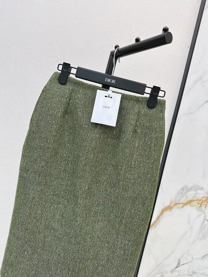 26 Fall/Winter Latest High-End Green Tweed High-Waist Skirt